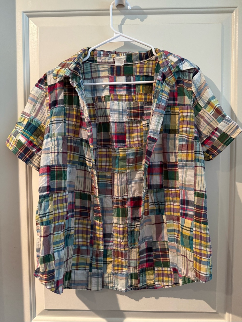 00s J. Crew Multicolor Plaid Patchwork Short-Sleeve Button-Down